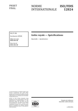 ISO 12824:2016 - Gelée royale -- Spécifications