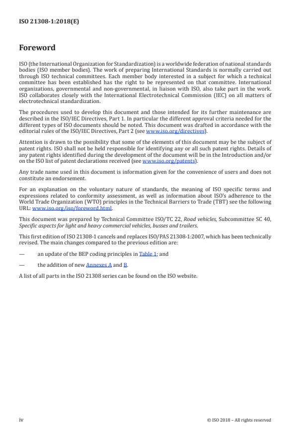 ISO 21308-1:2018 ISO 21308-1:2018 - Road vehicles -- Product data exchange between chassis and bodywork manufacturers (BEP) - Page 4 preview