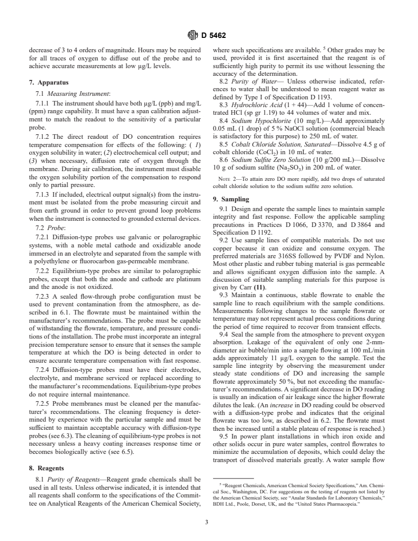 ASTM D5462-01 - Standard Test Method for On-Line Measurement of Low-Level Dissolved Oxygen in Water