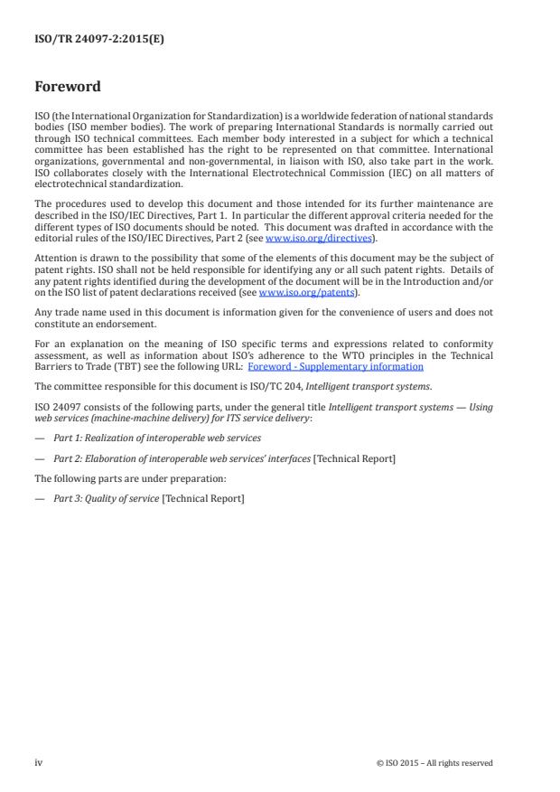 ISO/TR 24097-2:2015 ISO/TR 24097-2:2015 - Intelligent transport systems -- Using web services (machine-machine delivery) for ITS service delivery - Page 4 preview
