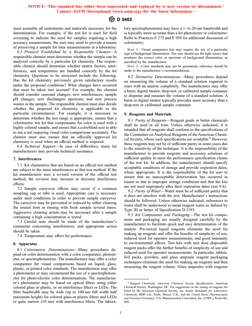 ASTM D5463-98 - Standard Guide for Use of Test Kits to Measure Inorganic Constituents in Water