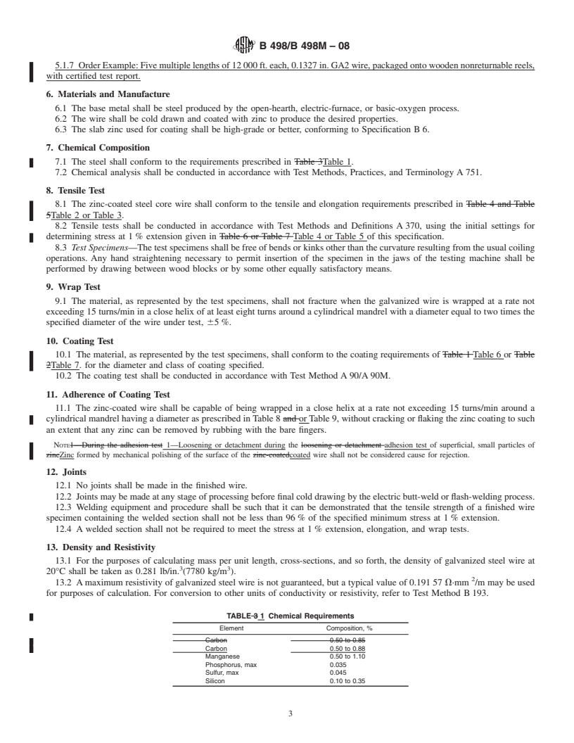 REDLINE ASTM B498/B498M-08 - Standard Specification for Zinc-Coated (Galvanized) Steel Core Wire for Use in Overhead Electrical Conductors