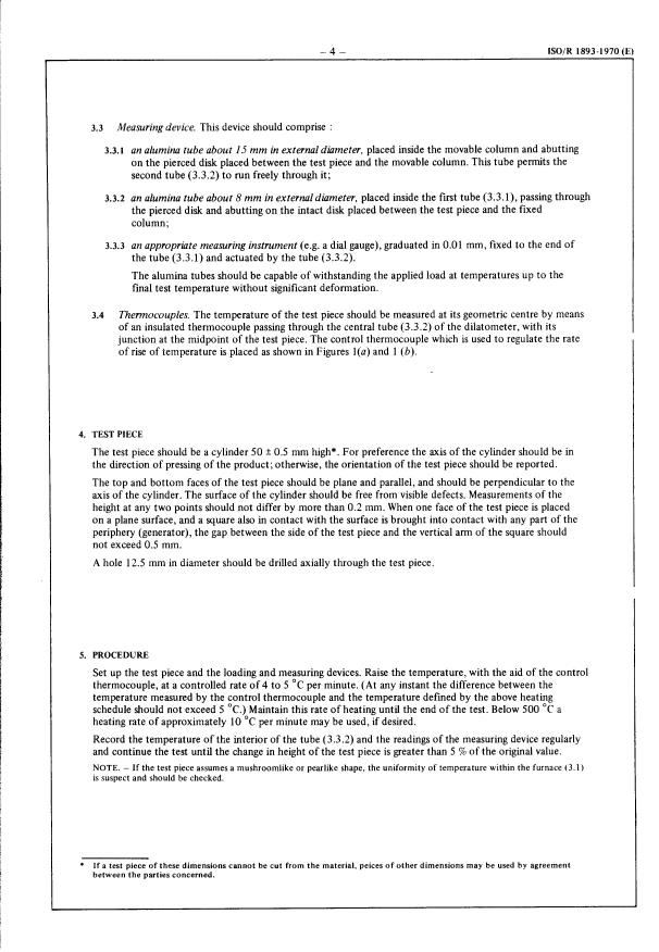 ISO/R 1893:1970 ISO/R 1893:1970 - Refractory products -- Determination of refractoriness under load (Differential -- With rising temperature) - Page 4 preview
