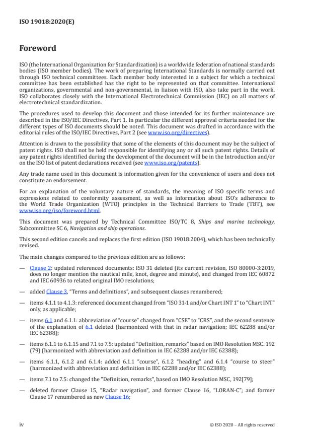 ISO 19018:2020 ISO 19018:2020 - Ships and marine technology -- Terms, abbreviations, graphical symbols and concepts on navigation - Page 4 preview