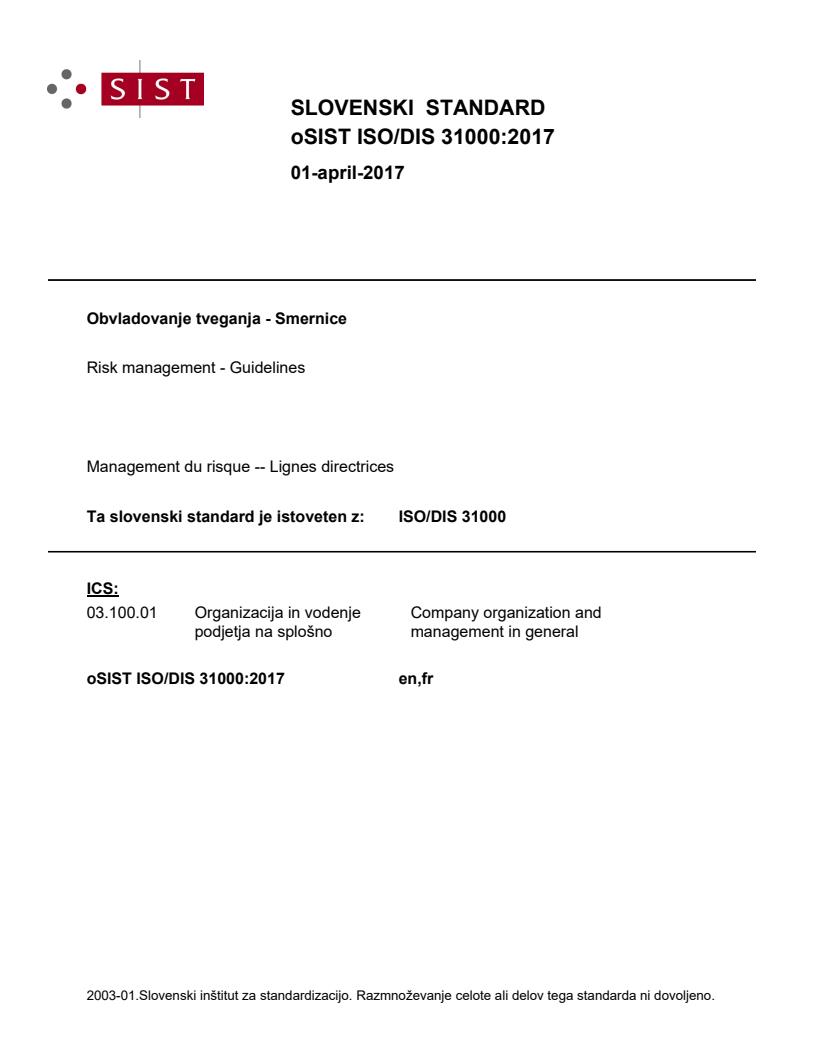 ISO/DIS 31000:2017 - BARVE