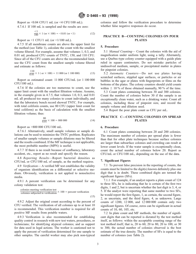 ASTM D5465-93(1998) - Standard Practice for Determining Microbial Colony Counts from Waters Analyzed by Plating Methods