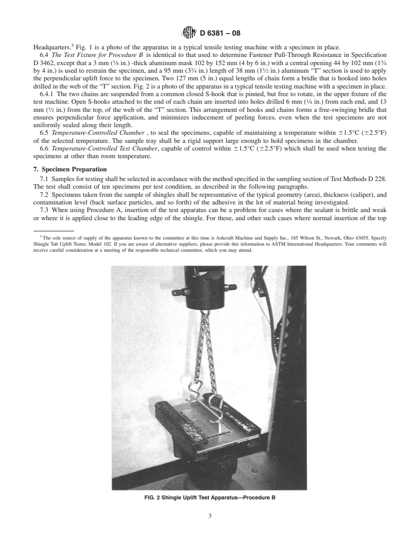 REDLINE ASTM D6381-08 - Standard Test Method for Measurement of Asphalt Shingle Mechanical Uplift Resistance