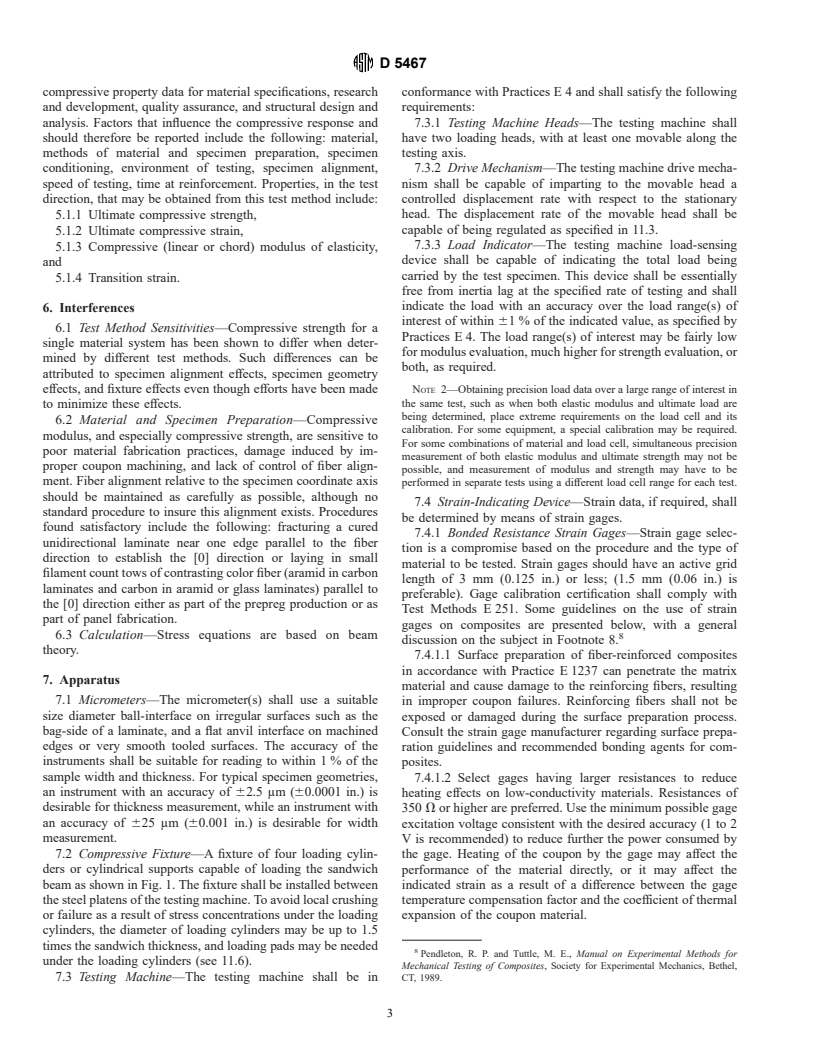 ASTM D5467-97 - Standard Test Method for Compressive Properties of Unidirectional Polymer Matrix Composites Using a Sandwich Beam