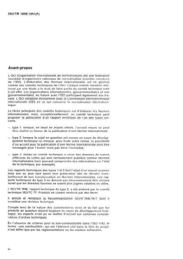 ISO/TR 1896:1991 ISO/TR 1896:1991 - Produits en ciment renforcé par des fibres -- Plaques non combustibles, a base de ciment ou silico-calcaires, renforcées par des fibres, pour l'isolation et la protection contre le feu - Page 4 preview