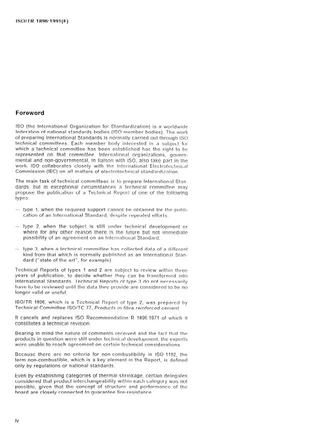 ISO/TR 1896:1991 ISO/TR 1896:1991 - Products in fibre-reinforced cement -- Non-combustible fibre-reinforced boards of calcium silicate or cement for insulation and fire protection - Page 4 preview