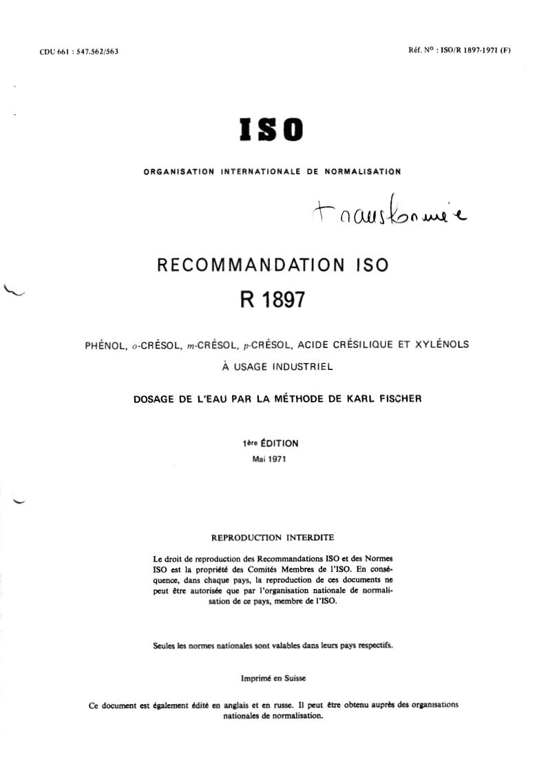 ISO/R 1897:1971 - Withdrawal of ISO/R 1897-1971
Released:12/1/1971