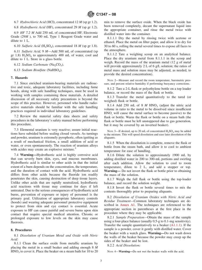 ASTM C1347-08 - Standard Practice for Preparation and Dissolution of Uranium Materials for Analysis