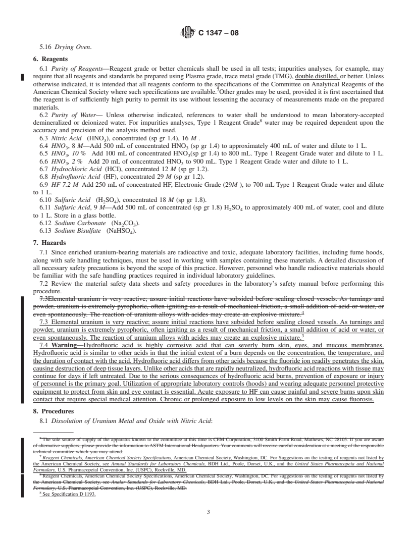 REDLINE ASTM C1347-08 - Standard Practice for Preparation and Dissolution of Uranium Materials for Analysis