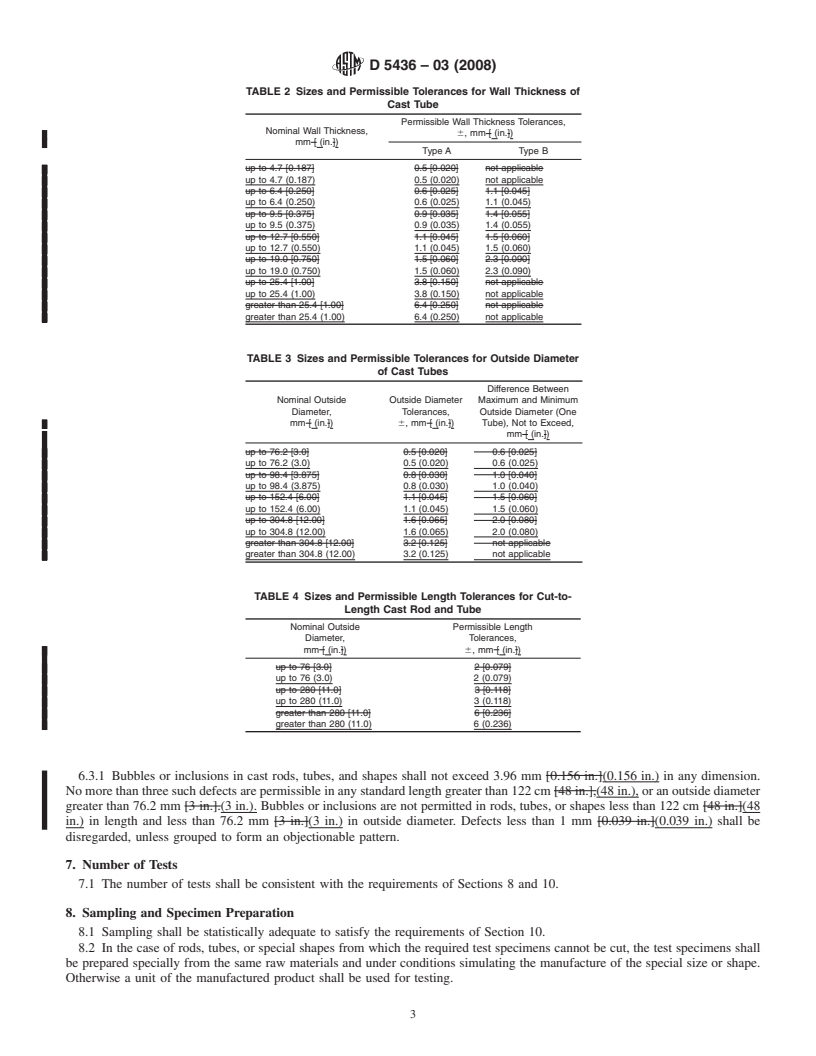 REDLINE ASTM D5436-03(2008) - Standard Specification for Cast Poly(Methyl Methacrylate) Plastic Rods, Tubes, and Shapes