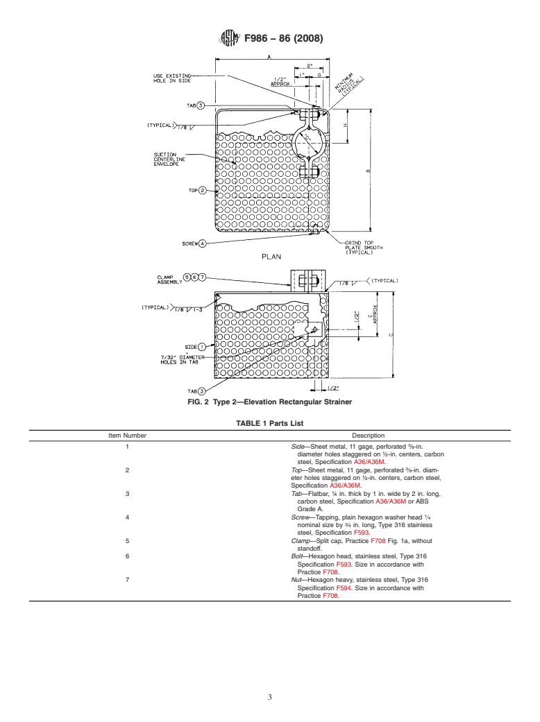 ASTM F986-86(2008) - Standard Specification for Suction Strainer Boxes