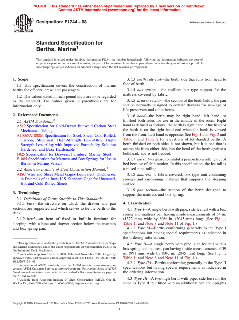 ASTM F1244-08 - Standard Specification for Berths, Marine