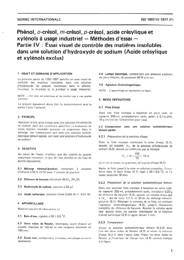 ISO 1897-4:1977 - Phénol, o-crésol, m-crésol, p-crésol, acide crésylique et xylénols a usage industriel -- Méthodes d'essai