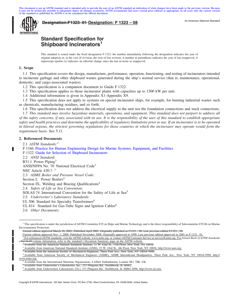 REDLINE ASTM F1323-08 - Standard Specification for Shipboard Incinerators