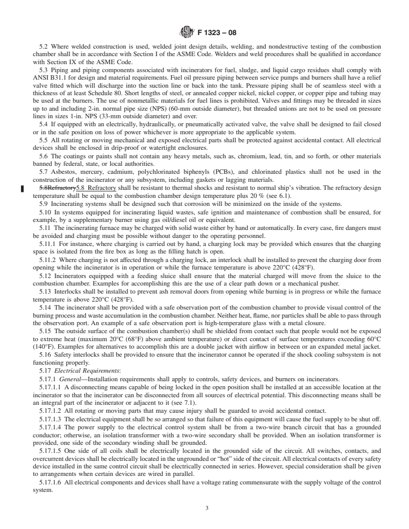 REDLINE ASTM F1323-08 - Standard Specification for Shipboard Incinerators