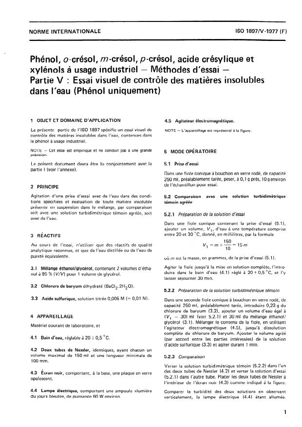 ISO 1897-5:1977 - Phénol, o-crésol, m-crésol, p-crésol, acide crésylique et xylénols a usage industriel -- Méthodes d'essai