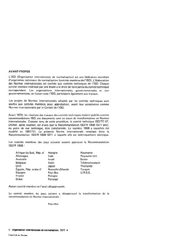 ISO 1897-6:1977 ISO 1897-6:1977 - Phénol, o-crésol, m-crésol, p-crésol, acide crésylique et xylénols a usage industriel -- Méthodes d'essai - Page 2 preview