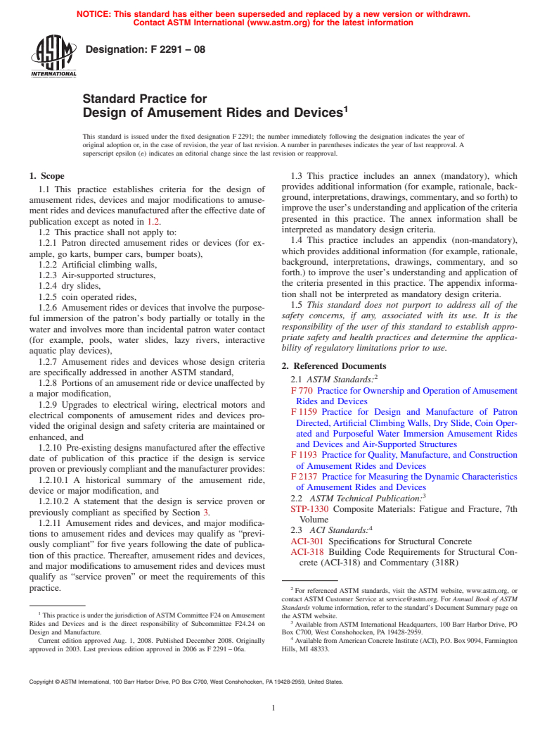 ASTM F2291-08 - Standard Practice for Design of Amusement Rides and Devices