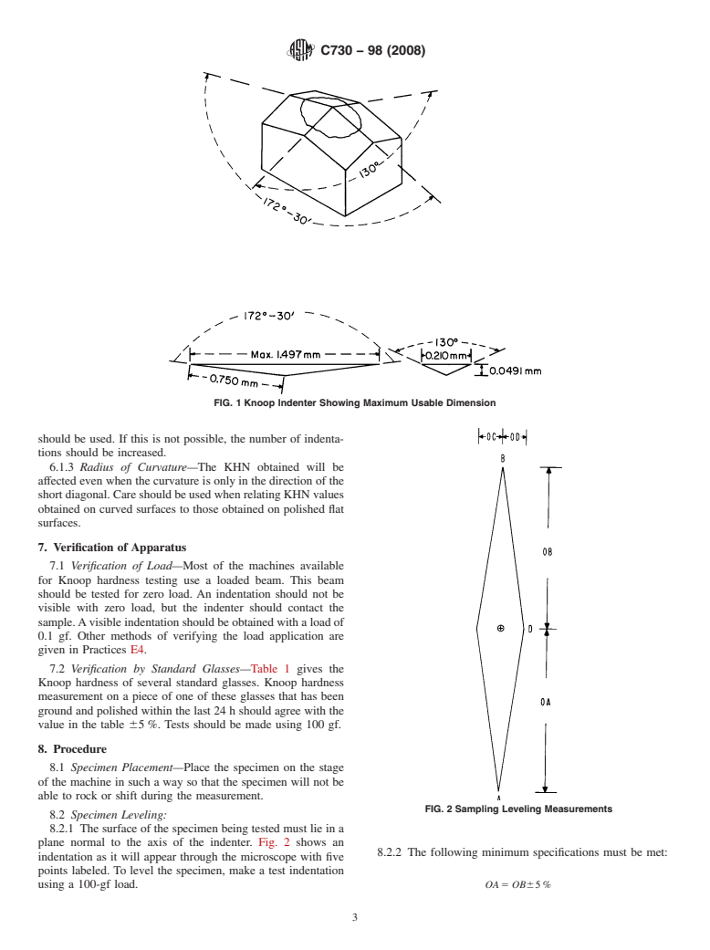 ASTM C730-98(2008) - Standard Test Method for Knoop Indentation Hardness of Glass
