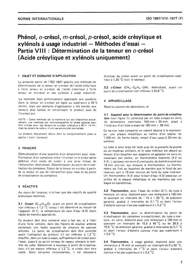 ISO 1897-8:1977 - Phénol, o-crésol, m-crésol, p-crésol, acide crésylique et xylénols a usage industriel -- Méthodes d'essai