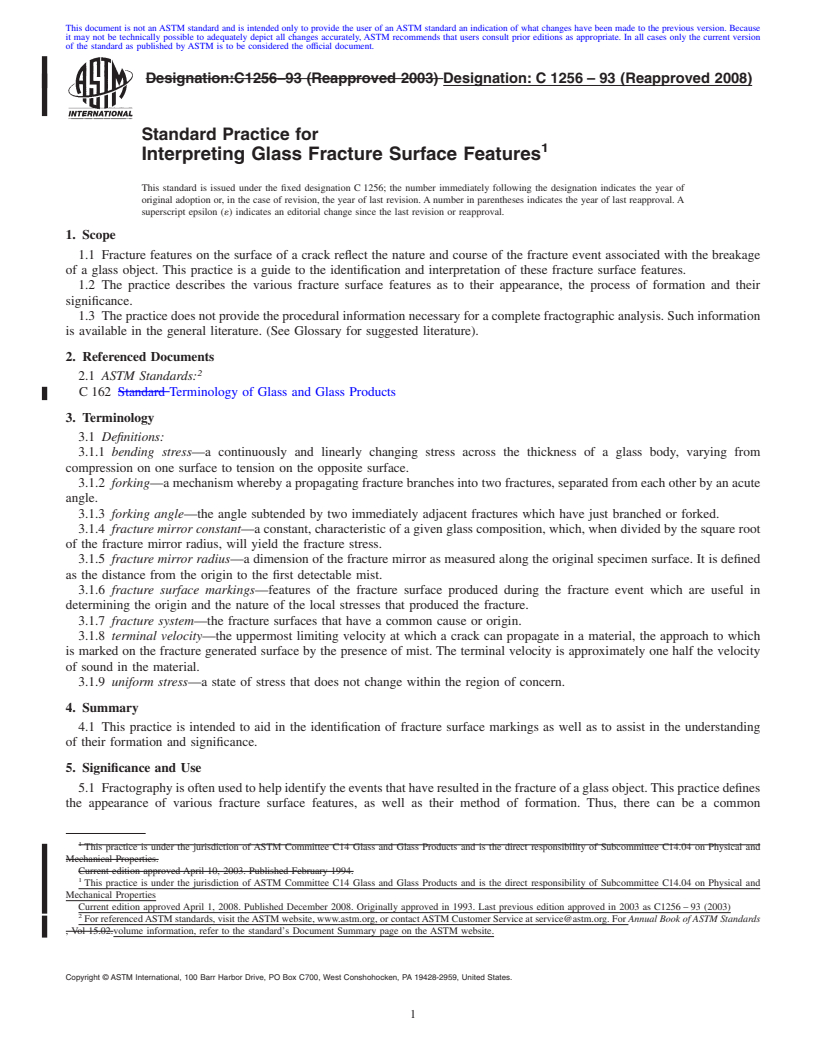 REDLINE ASTM C1256-93(2008) - Standard Practice for Interpreting Glass Fracture Surface Features