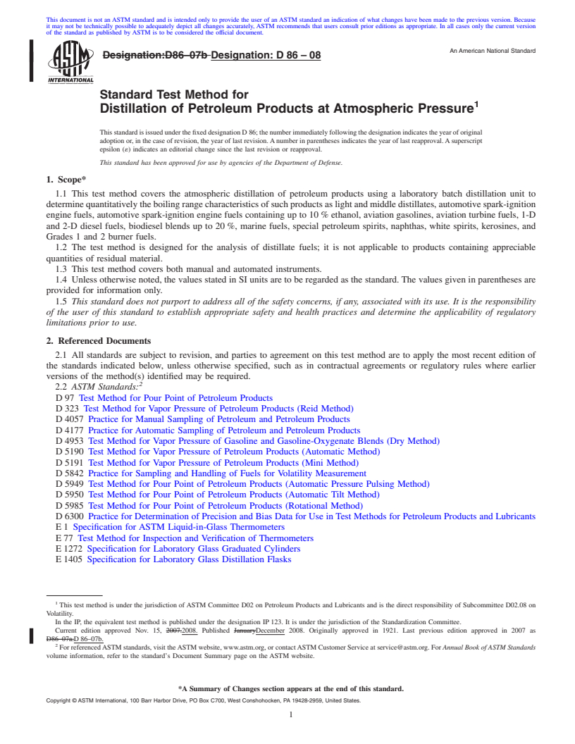 REDLINE ASTM D86-08 - Standard Test Method for Distillation of Petroleum Products at Atmospheric Pressure