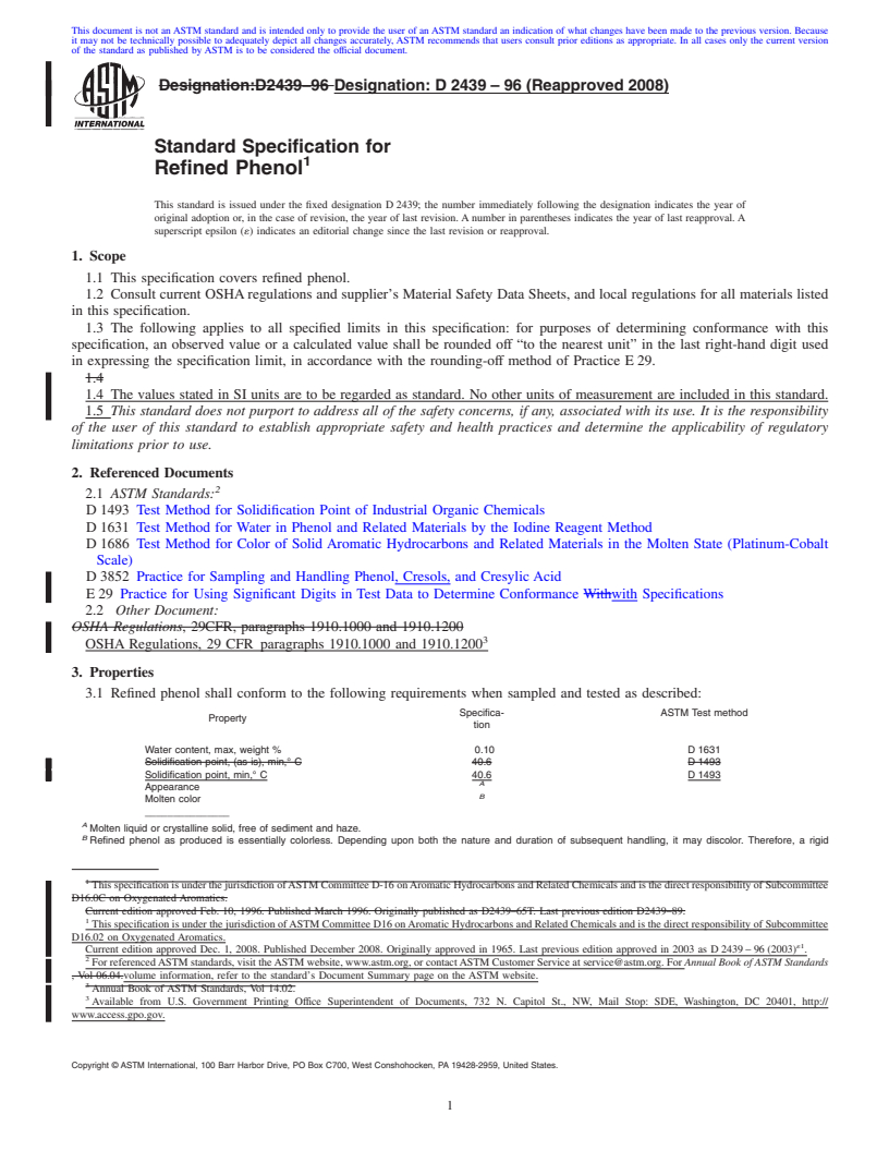 REDLINE ASTM D2439-96(2008) - Standard Specification for Refined Phenol