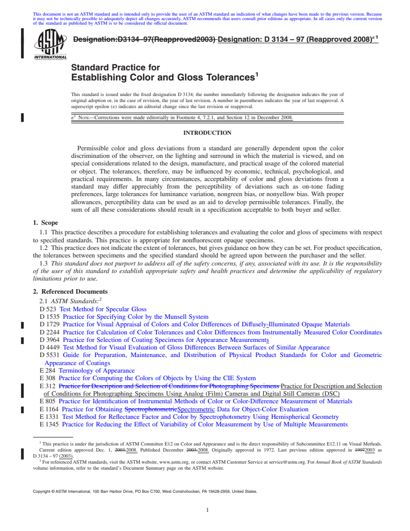 REDLINE ASTM D3134-97(2008)e1 - Standard Practice for Establishing Color and Gloss Tolerances