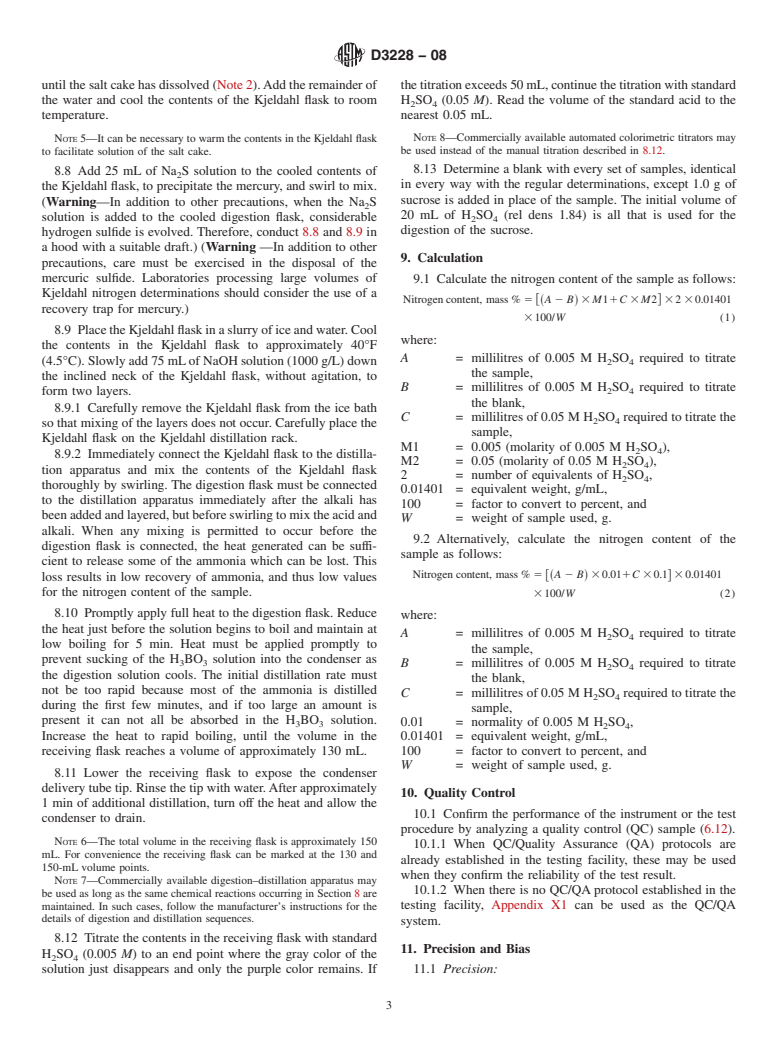 ASTM D3228-08 - Standard Test Method for Total Nitrogen in Lubricating Oils and Fuel Oils by Modified Kjeldahl Method