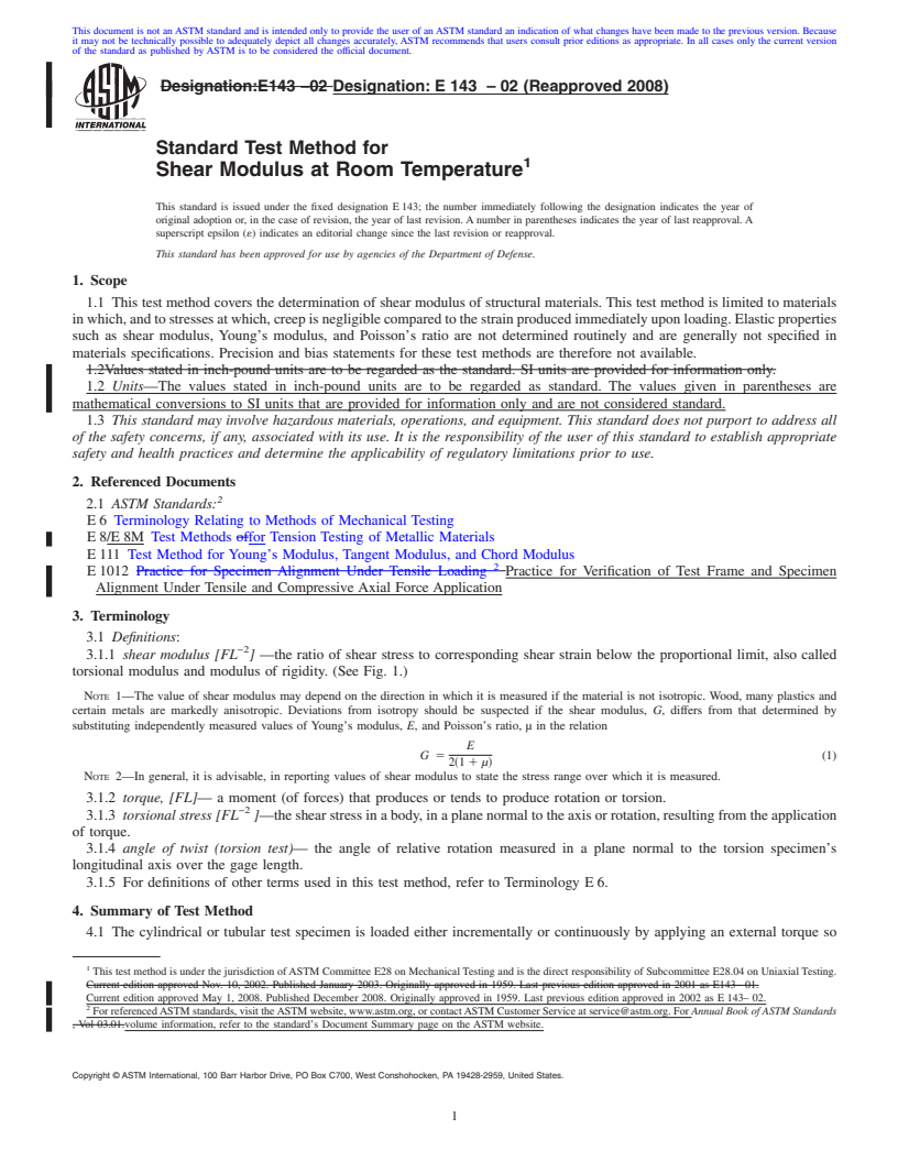 REDLINE ASTM E143-02(2008) - Standard Test Method for Shear Modulus at Room Temperature