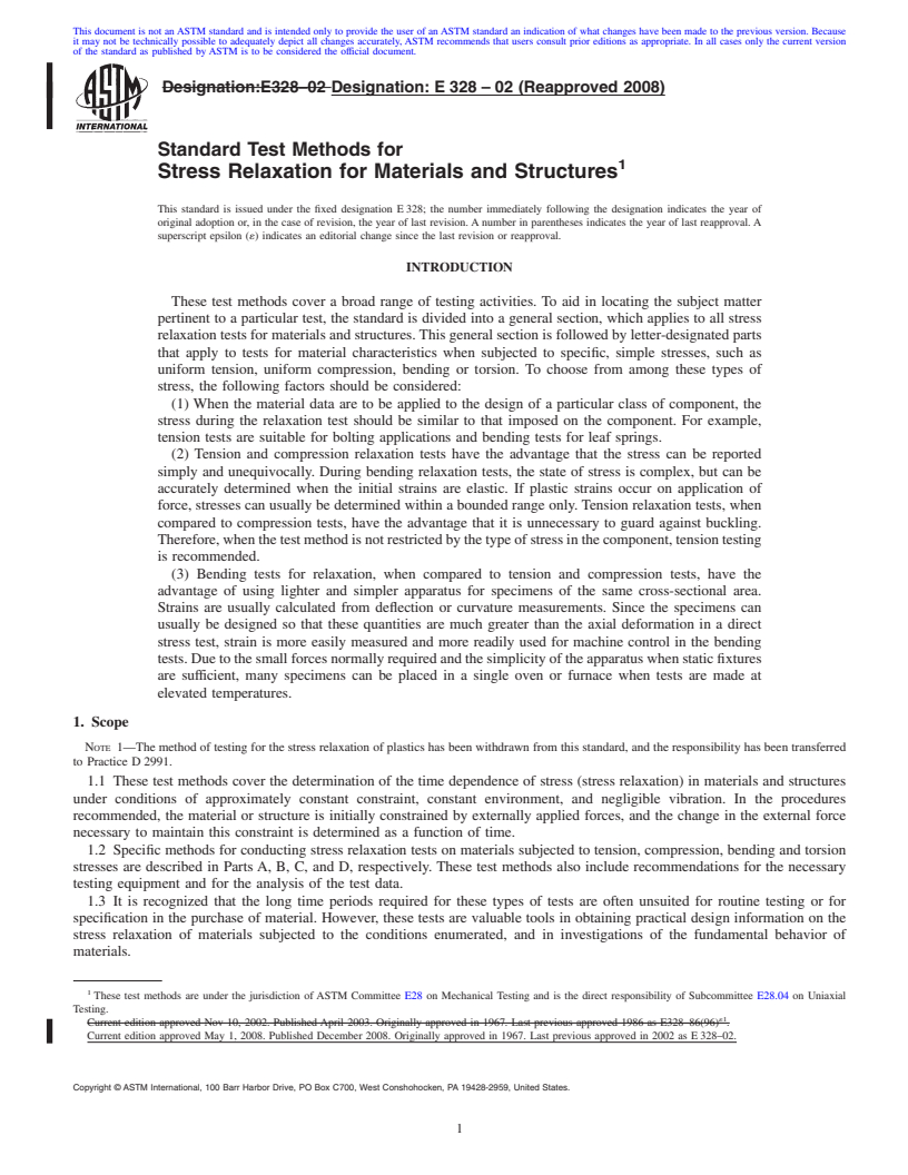 REDLINE ASTM E328-02(2008) - Standard Test Methods for Stress Relaxation Tests for Materials and Structures