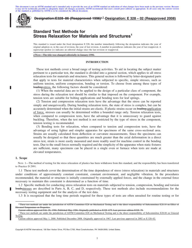 REDLINE ASTM E328-02(2008) - Standard Test Methods for Stress Relaxation Tests for Materials and Structures