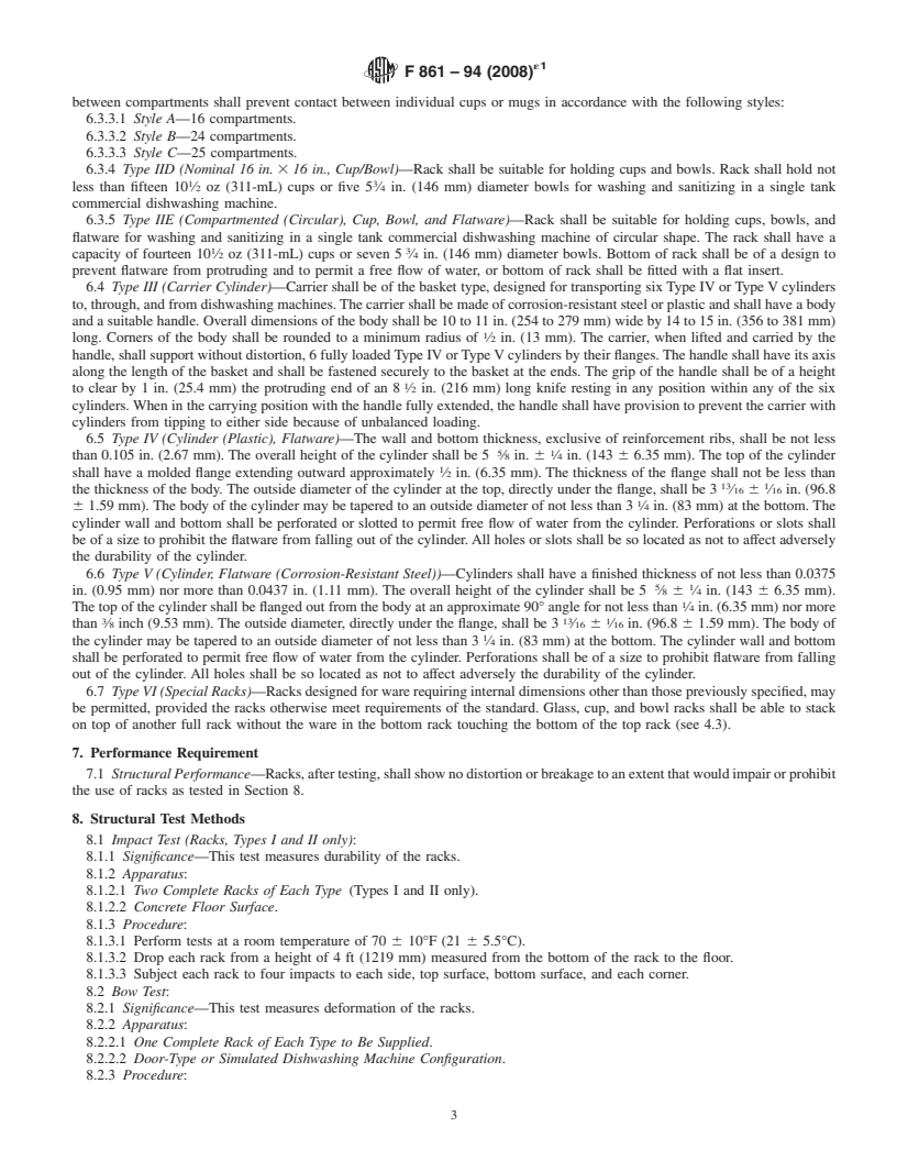 REDLINE ASTM F861-94(2008)e1 - Standard Specification for Commercial Dishwashing Racks