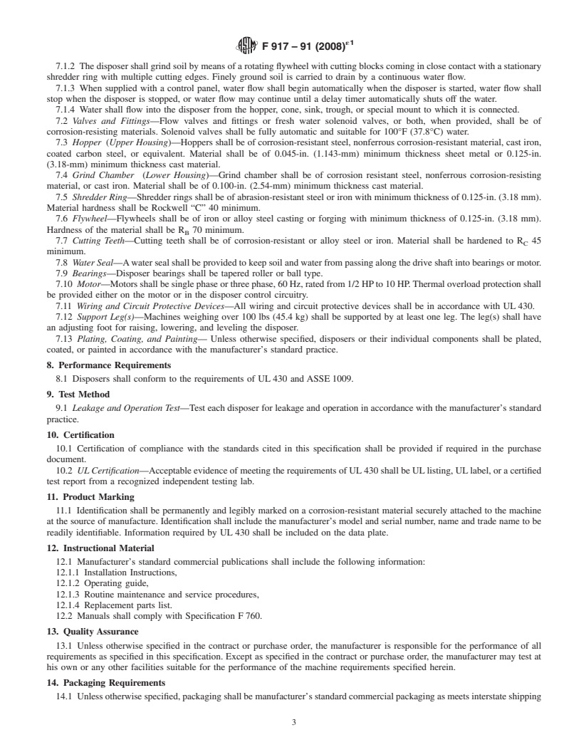 ASTM F917-91(2008)e1 - Standard Specification for Commercial Food Waste ...