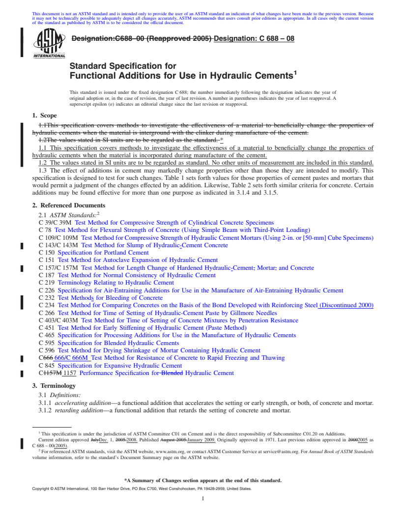 REDLINE ASTM C688-08 - Standard Specification for Functional Additions for Use in Hydraulic Cements