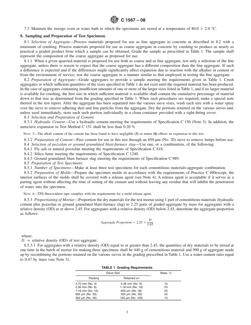 REDLINE ASTM C1567-08 - Standard Test Method for Determining the Potential Alkali-Silica Reactivity of Combinations of Cementitious Materials and Aggregate (Accelerated Mortar-Bar Method)