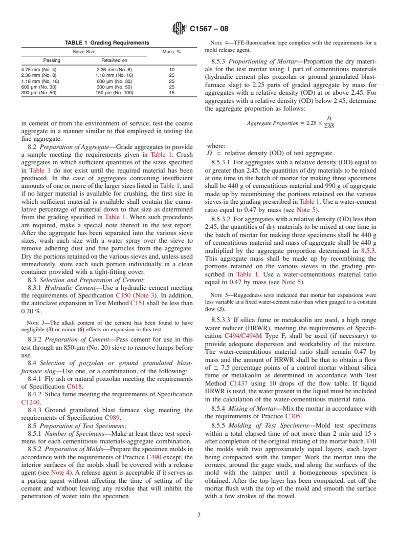 ASTM C1567-08 - Standard Test Method for Determining the Potential Alkali-Silica Reactivity of Combinations of Cementitious Materials and Aggregate (Accelerated Mortar-Bar Method)