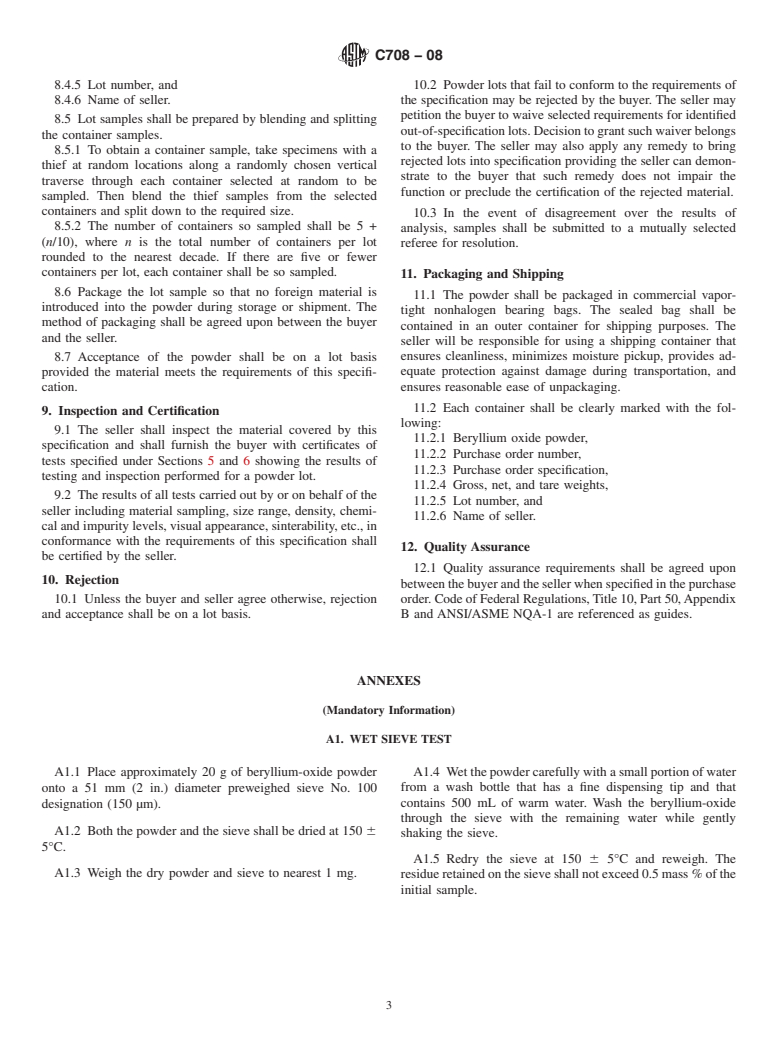 ASTM C708-08 - Specification for Nuclear-Grade Beryllium Oxide Powder