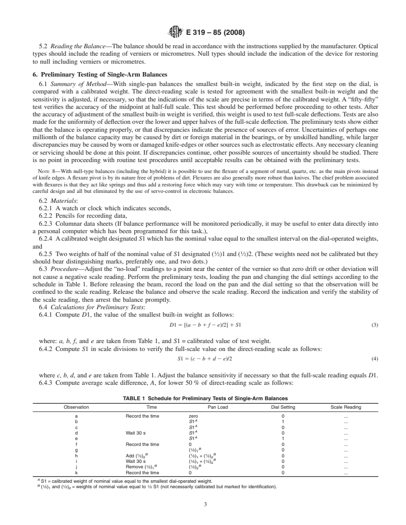 REDLINE ASTM E319-85(2008) - Standard Practice for the Evaluation of Single-Pan Mechanical Balances