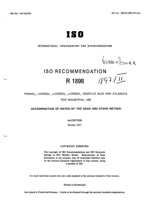 ISO/R 1898:1971 - Withdrawal of ISO/R 1898-1971