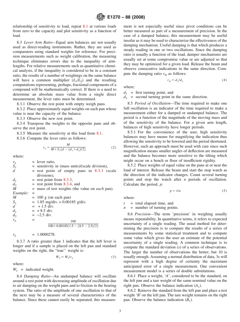 ASTM E1270-88(2008) - Standard Test Method for Equal Arm Balances