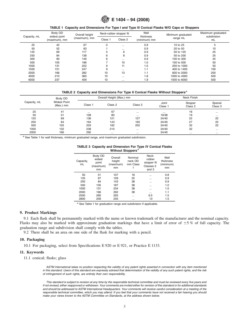 REDLINE ASTM E1404-94(2008) - Standard Specification for Laboratory Glass Conical Flasks