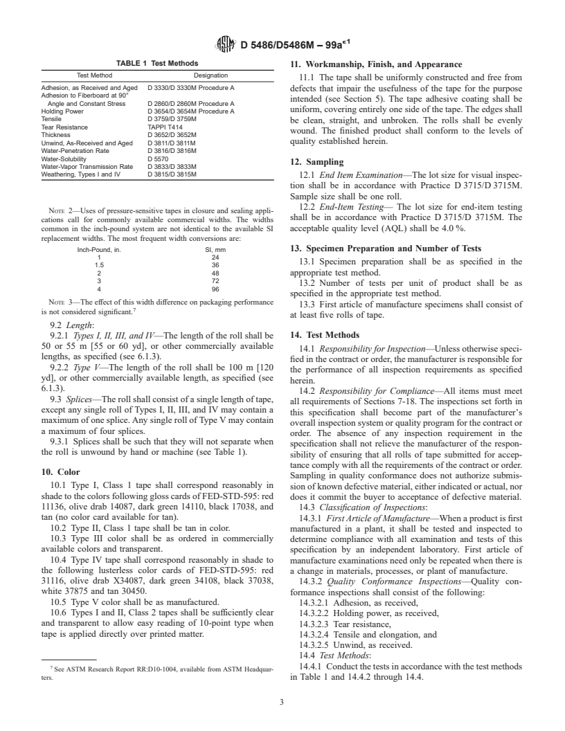 ASTM D5486/D5486M-99ae1 - Standard Specification for Pressure-Sensitive Tape for Packaging, Box Closure, and Sealing