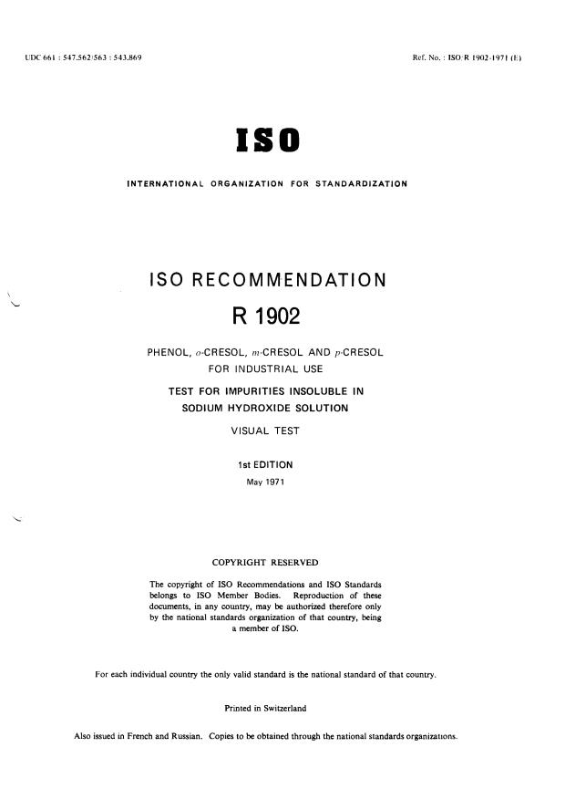 ISO/R 1902:1971 - Withdrawal of ISO/R 1902-1971