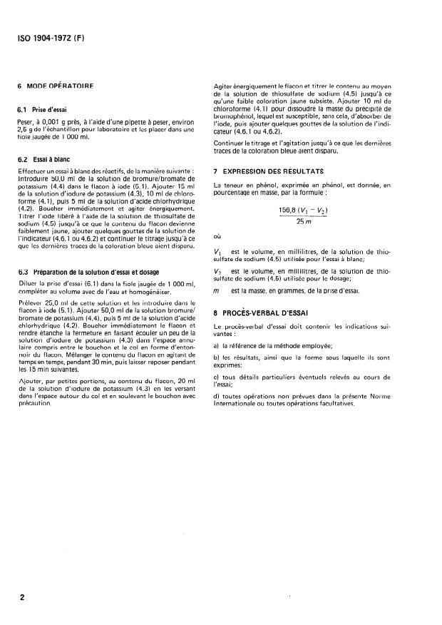 ISO 1904:1972 ISO 1904:1972 - Phénol liquéfié a usage industriel -- Dosage du phénol et de ses homologues -- Méthode par bromuration - Page 4 preview