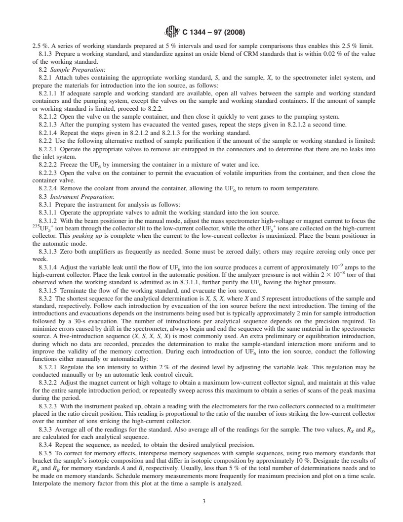 REDLINE ASTM C1344-97(2008) - Standard Test Method for Isotopic Analysis of Uranium Hexafluoride by Single-Standard Gas Source Mass Spectrometer Method